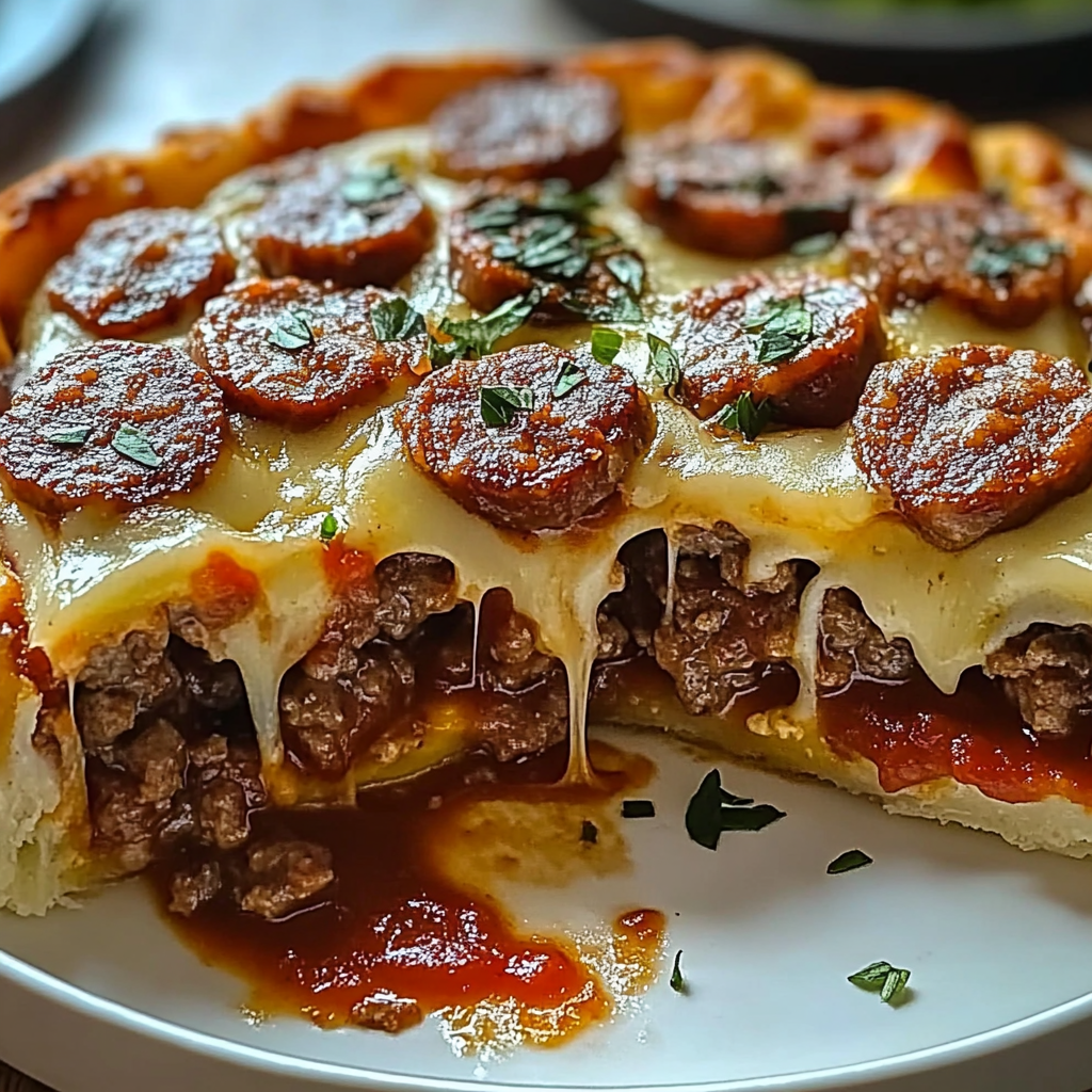 Recipe preparation for Deep Hamburger Sausage Pie
