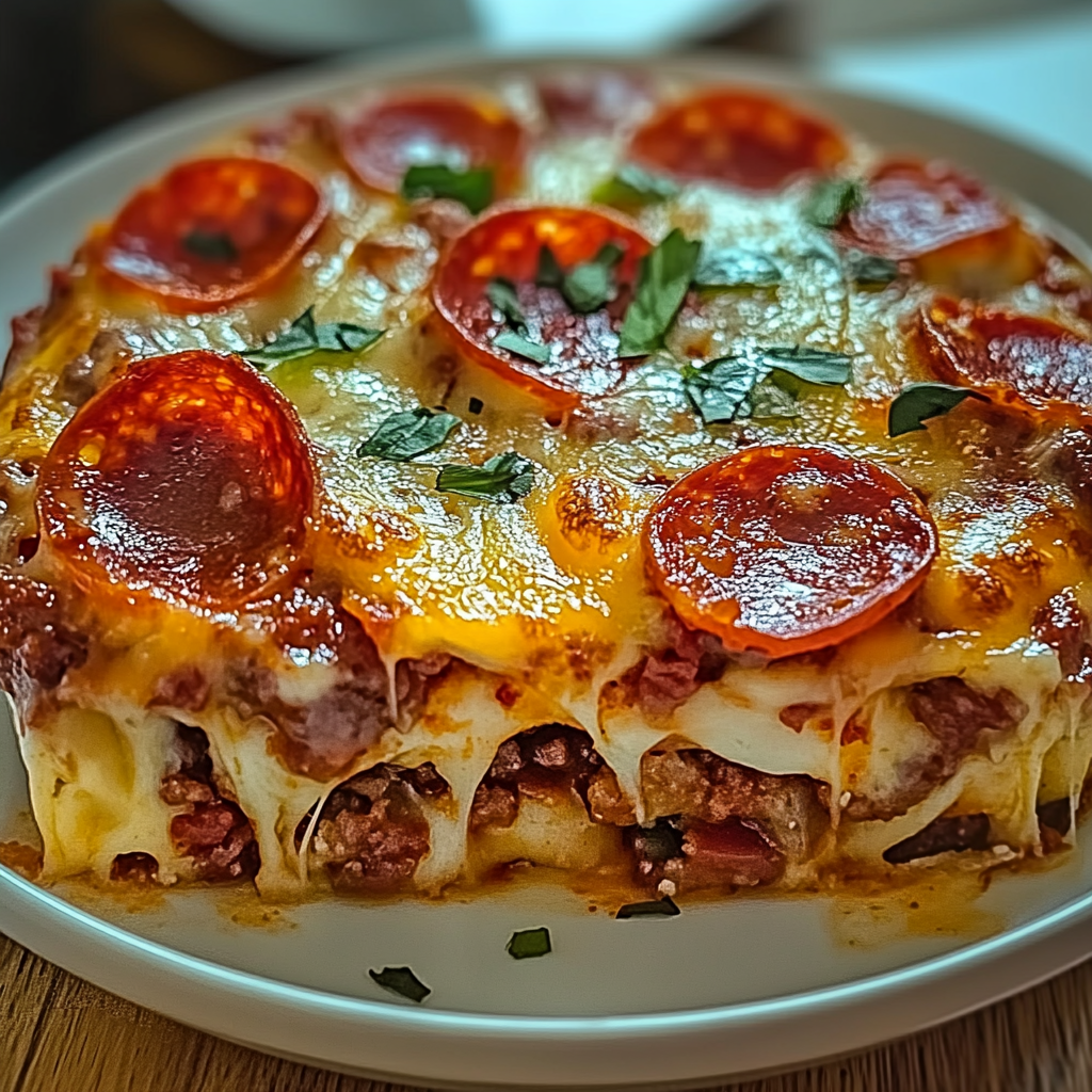 Recipe preparation for Hamburger Sausage Pepperoni Pie