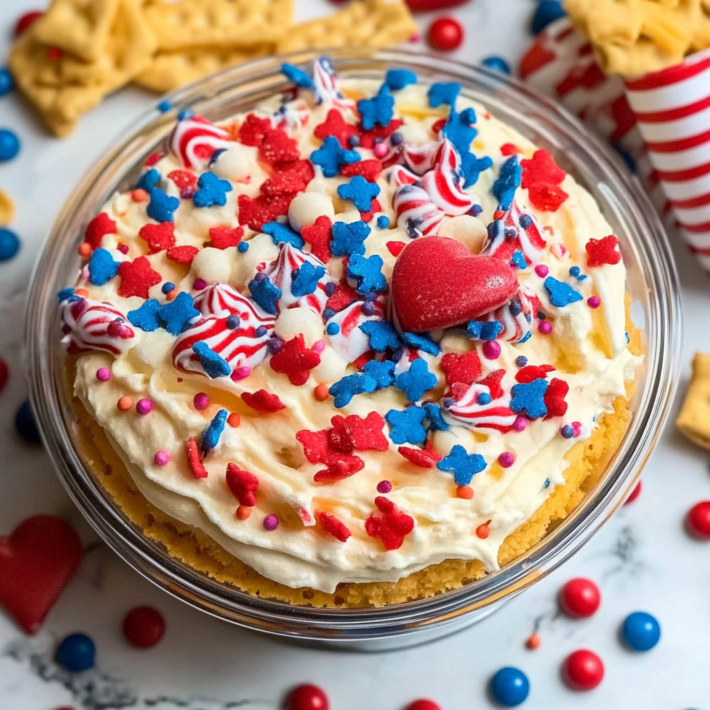 Recipe preparation for Red, White and Blue Funfetti Dip