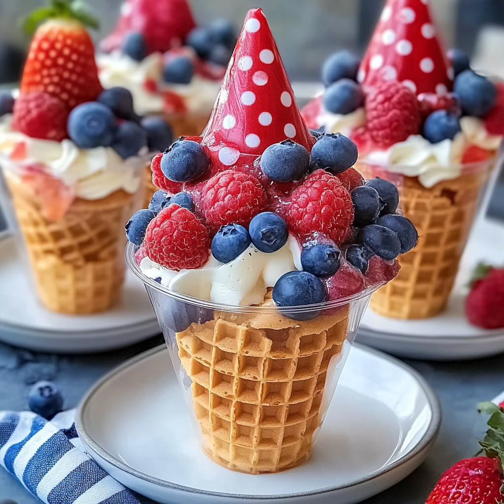 Recipe preparation for Patriotic Fruit Cones