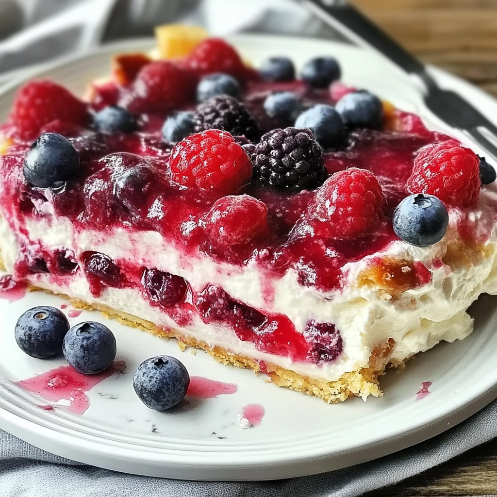 Recipe preparation for Summer Berry Jello Lasagna