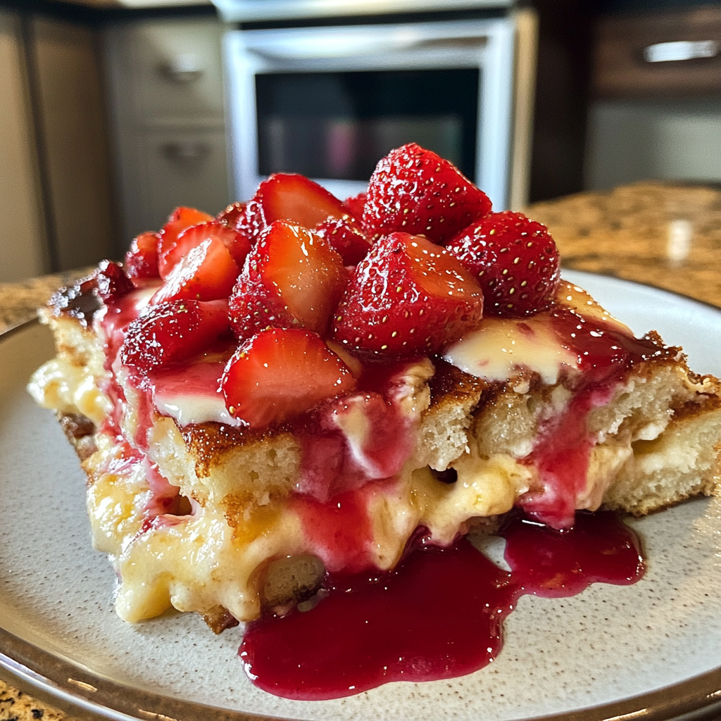 Recipe preparation for Strawberries & Cream French Toast Casserole