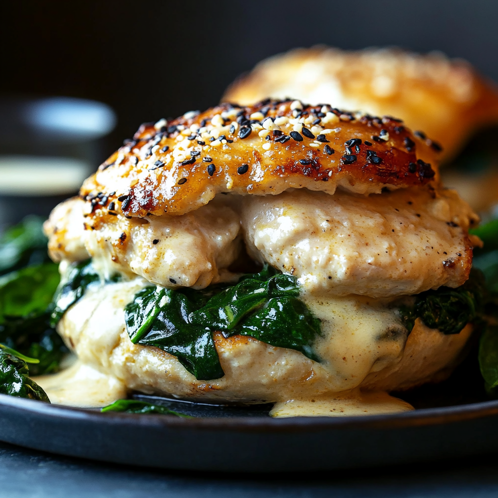 Recipe preparation for White Cheddar Spinach Chicken Delight