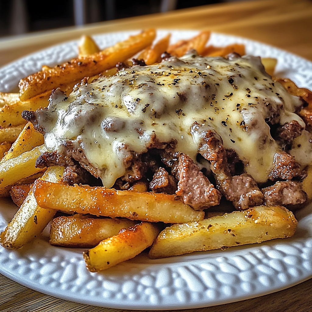 Recipe preparation for Philly Steak Cheese Fries