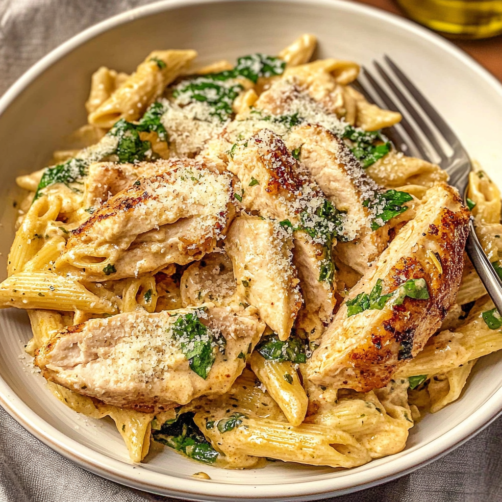 Recipe preparation for Garlic Parmesan Chicken and Pasta Recipe