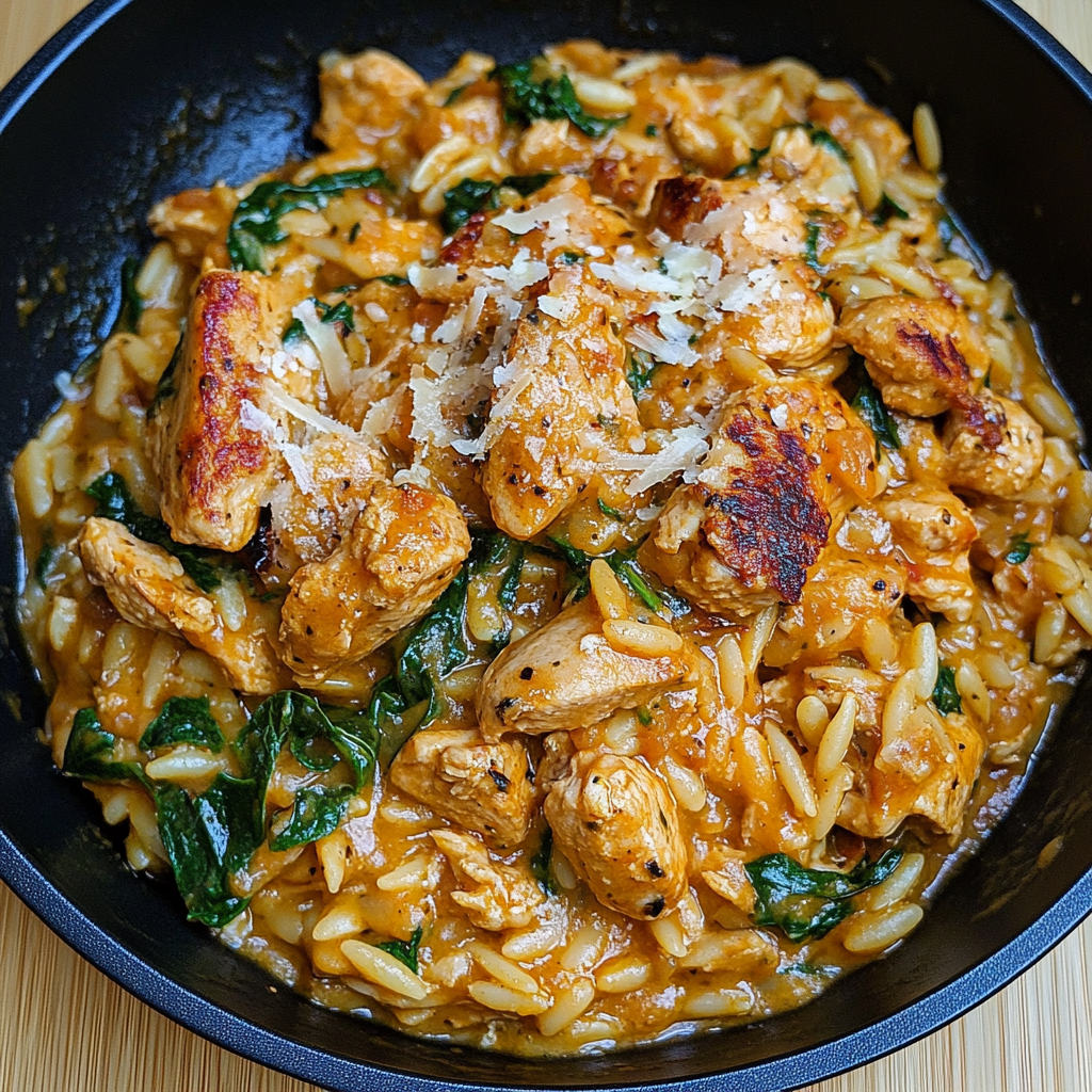 Recipe preparation for Marry Me Chicken Orzo Recipe