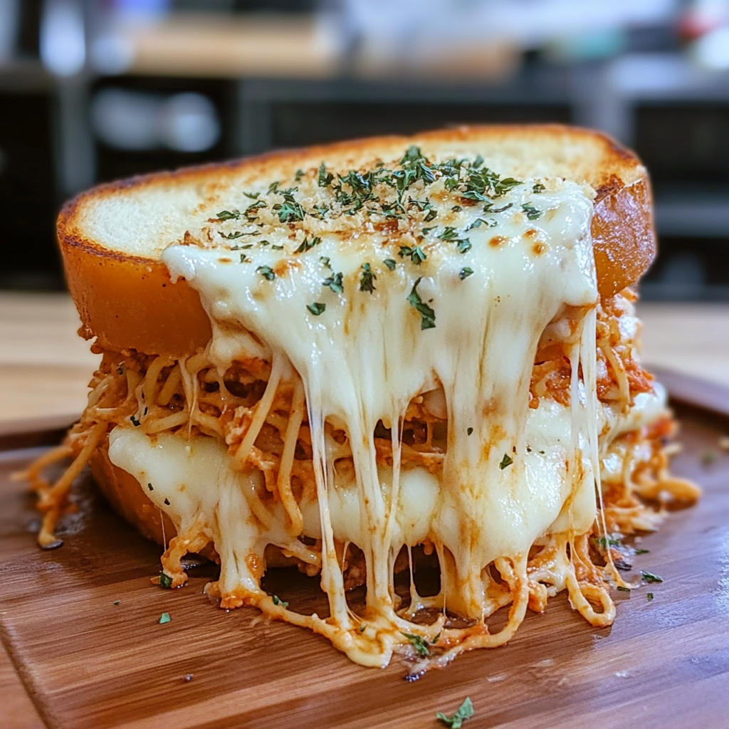 Recipe preparation for Spaghetti Grilled Cheese