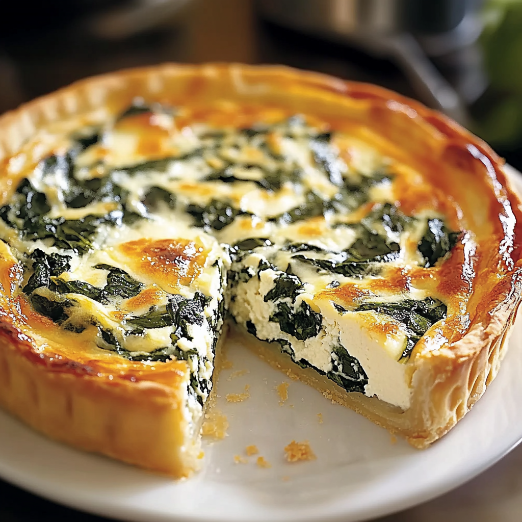 Recipe preparation for Delicious Ricotta Spinach Quiche