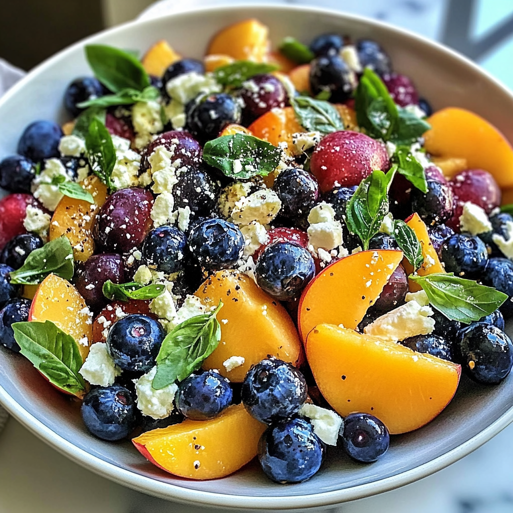 Recipe preparation for Blueberry Peach Feta Salad