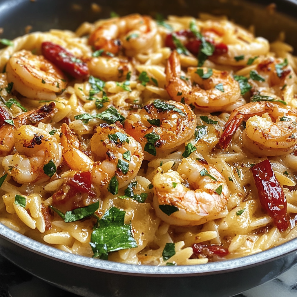 Recipe preparation for One Pot Marry Me Shrimp and Orzo Pasta