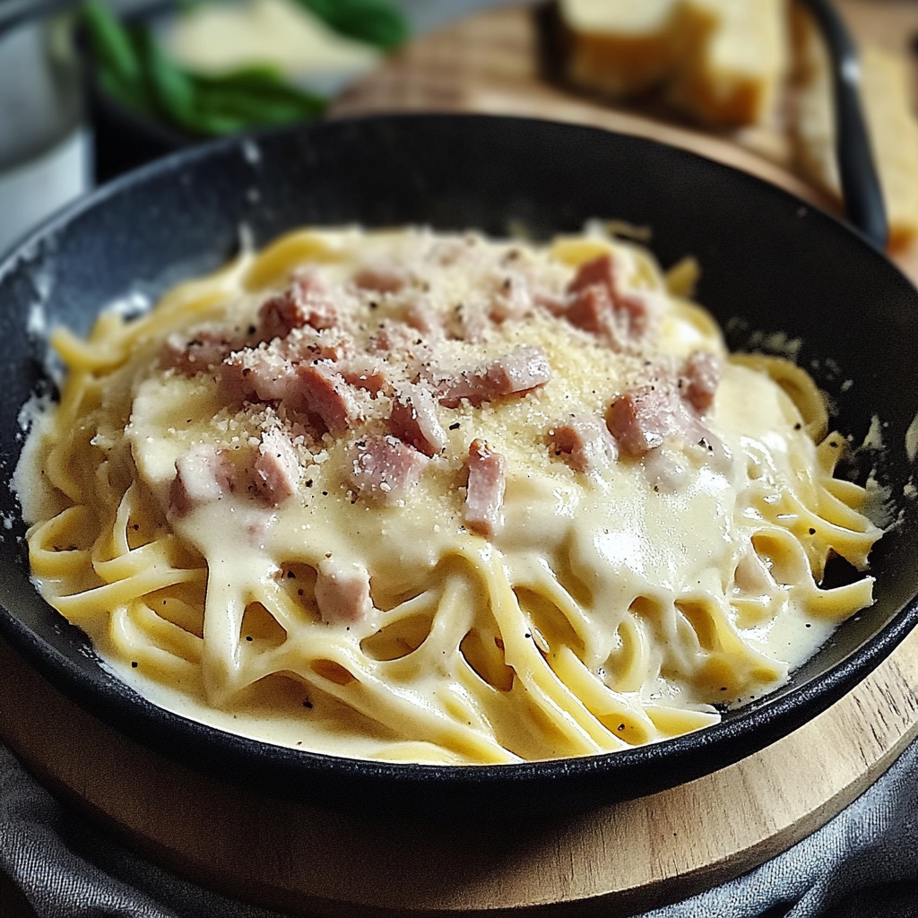 Recipe preparation for Delicious Creamy Carbonara Dish