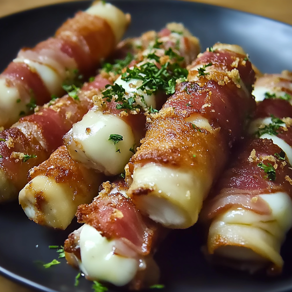 Recipe preparation for Bacon-Wrapped Mozzarella Sticks