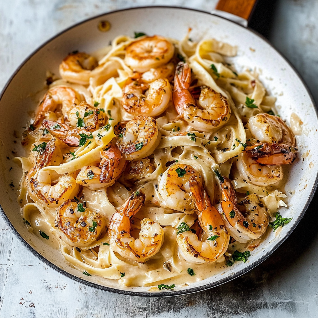 Recipe preparation for Shrimp Alfredo