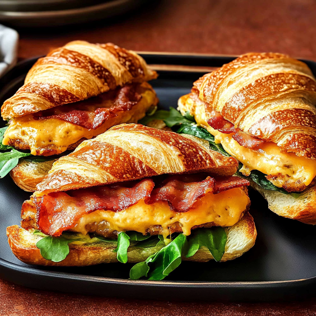 Recipe preparation for Croissant Breakfast Sandwich