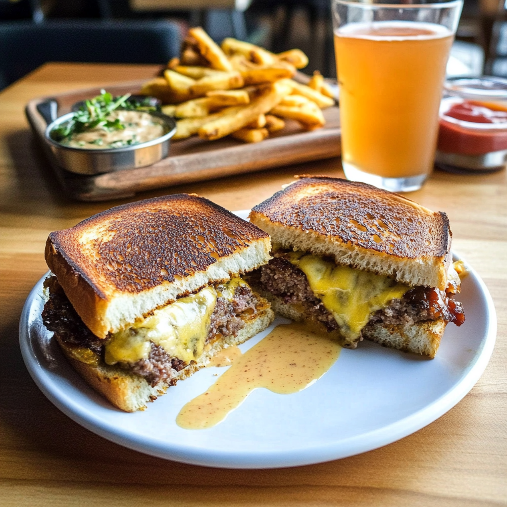 Recipe preparation for Cheesy Patty Melts with Special Sauce