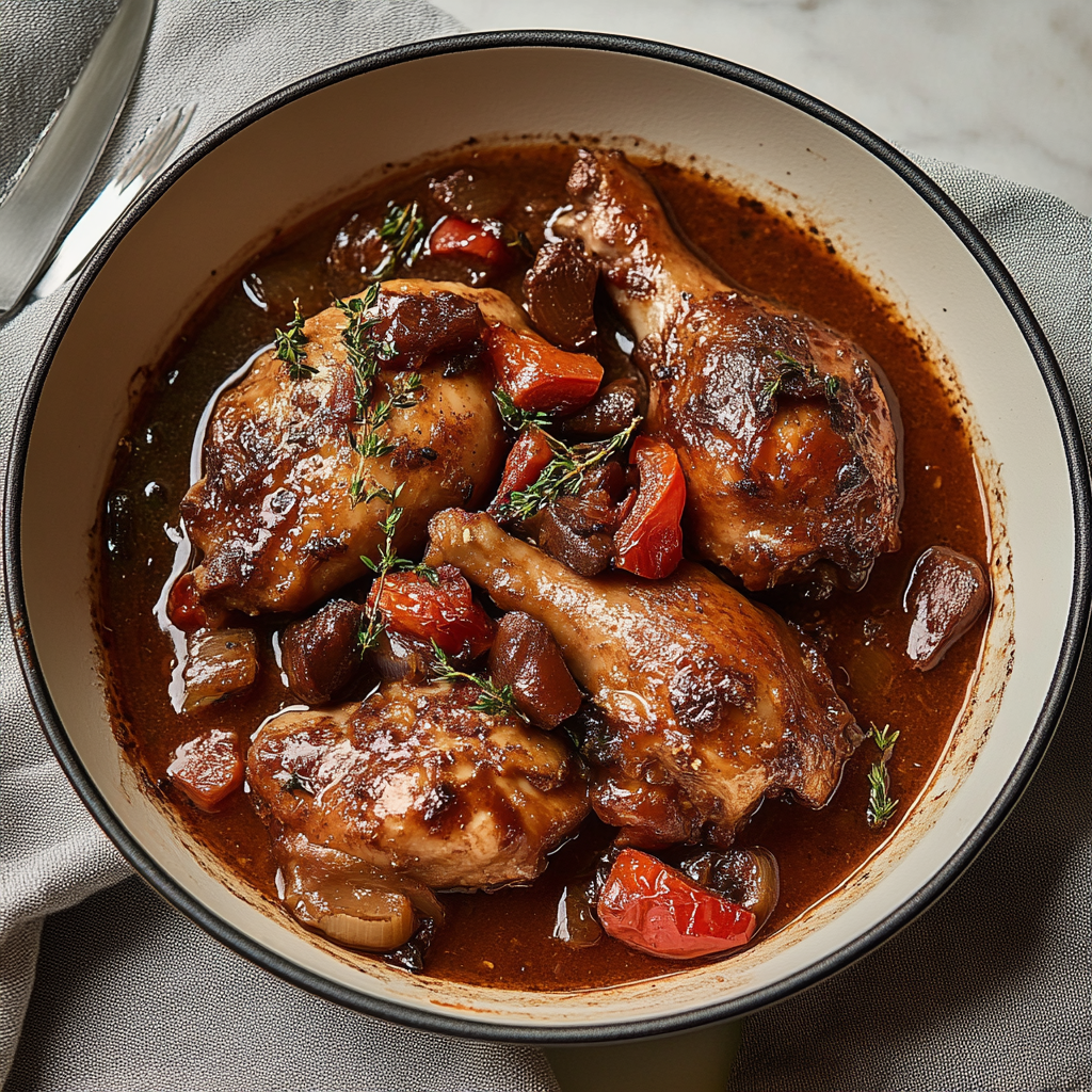 Recipe preparation for Zesty Tomato French Coq au Vin