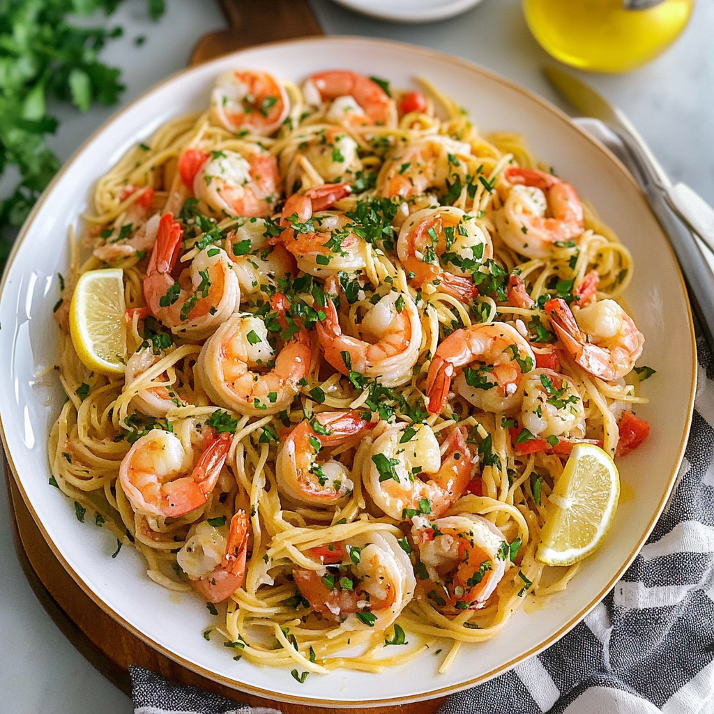 Recipe preparation for Chicken Shrimp Scampi