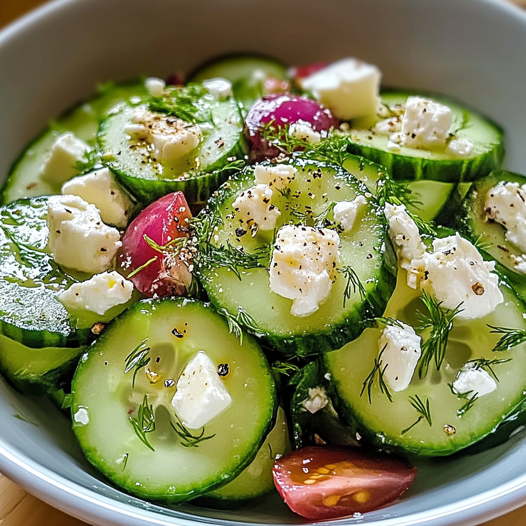 Recipe preparation for Cucumber Feta Salad Bowl