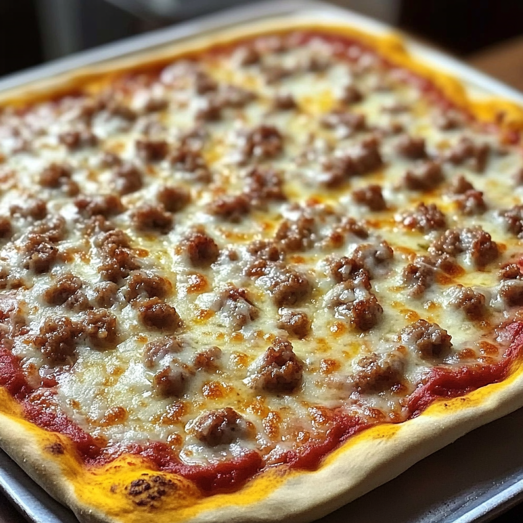 Recipe preparation for The School Pizza Sausage Cheese