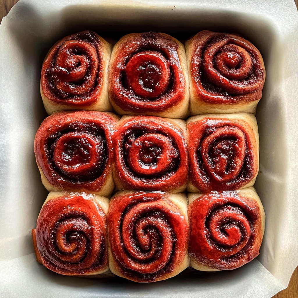 Recipe preparation for Red Velvet Cinnamon Rolls