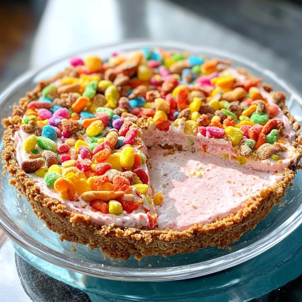 Recipe preparation for Fruity Pebbles Cheesecake