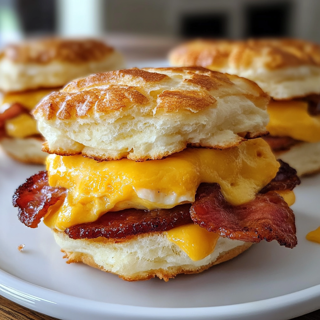 Recipe preparation for Bacon, Egg and Cheese Biscuit Sandwiches
