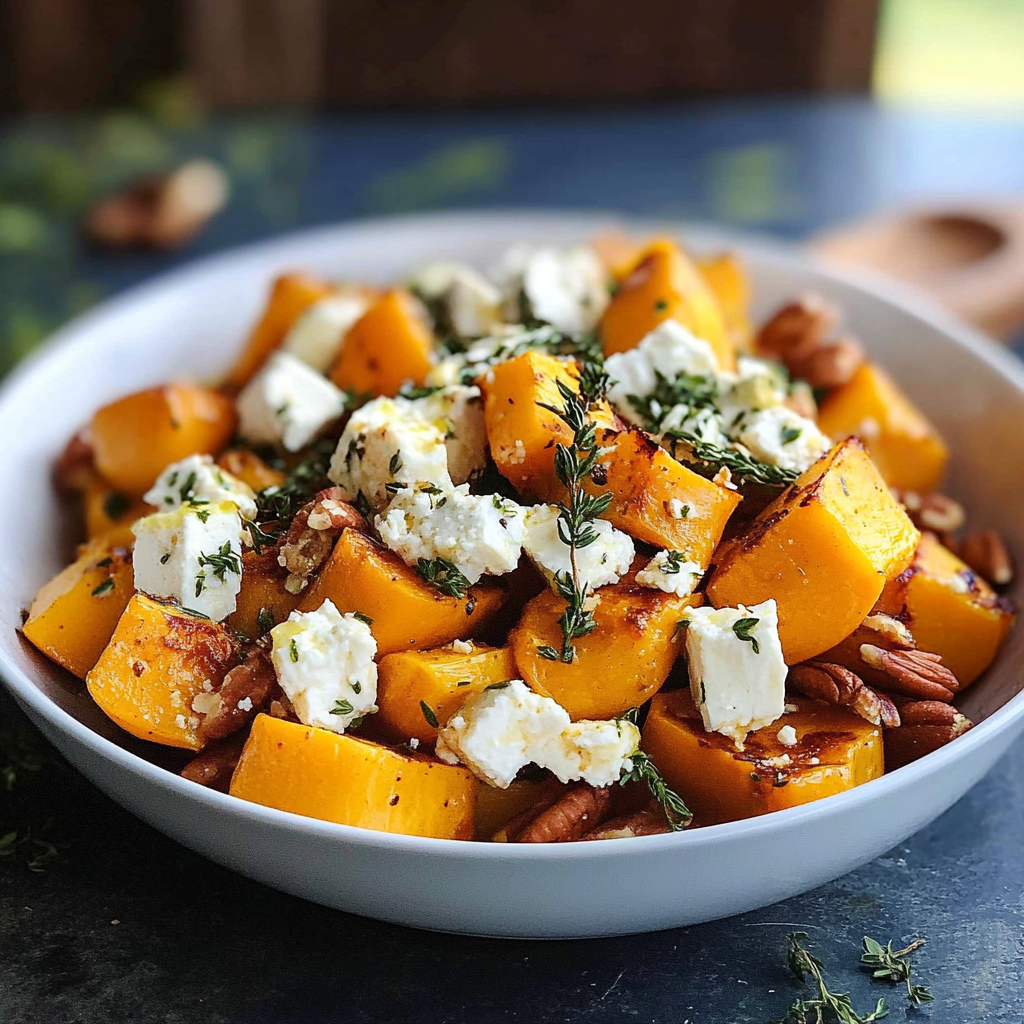 Recipe preparation for Savory Roasted Butternut Squash with Goat Cheese Delight