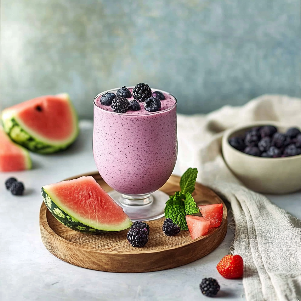 Recipe preparation for Blueberry Watermelon Smoothie Boost