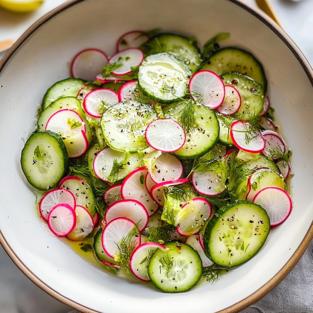 Recipe preparation for Cucumber Salad with Radish and Lime Zest