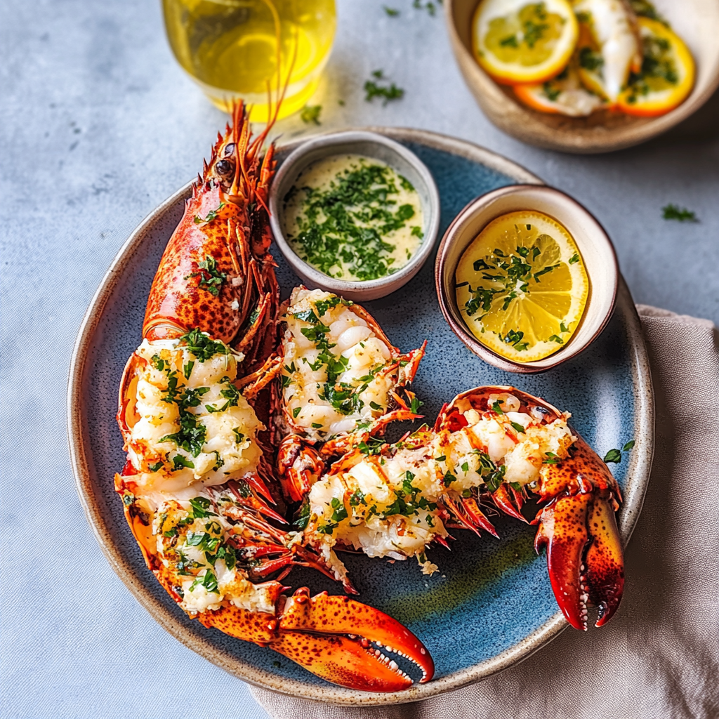 Recipe preparation for Grilled Lobster Garlic Butter