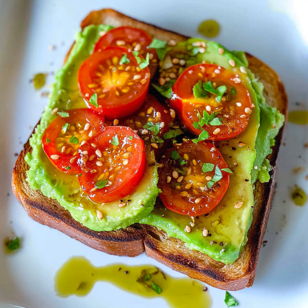 Recipe preparation for Avocado Toast with Heirloom Tomatoes