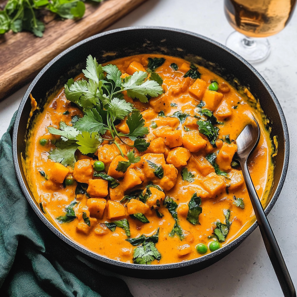 Recipe preparation for Savory Sweet Potato Vegan Curry