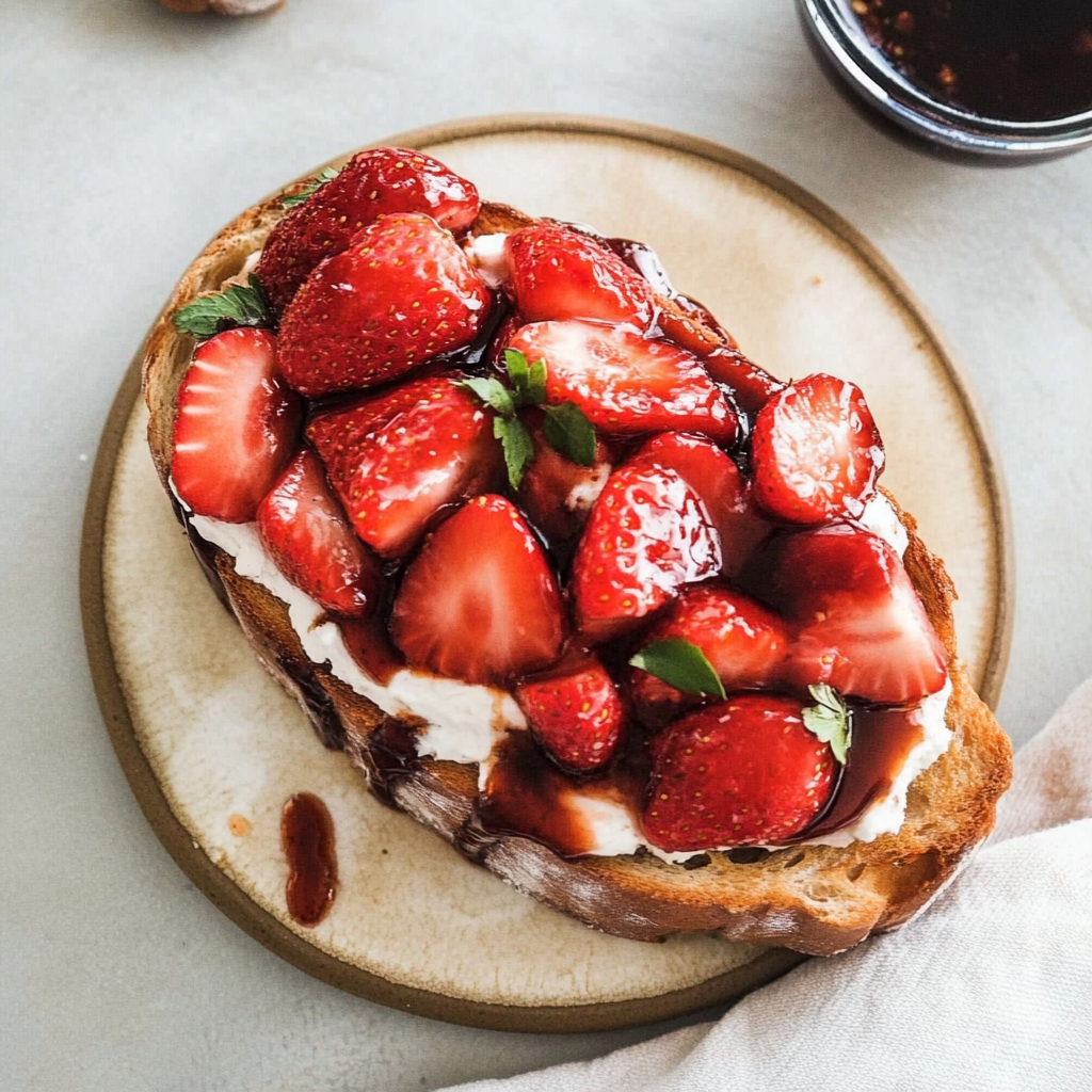 Recipe preparation for Balsamic Strawberry Toast