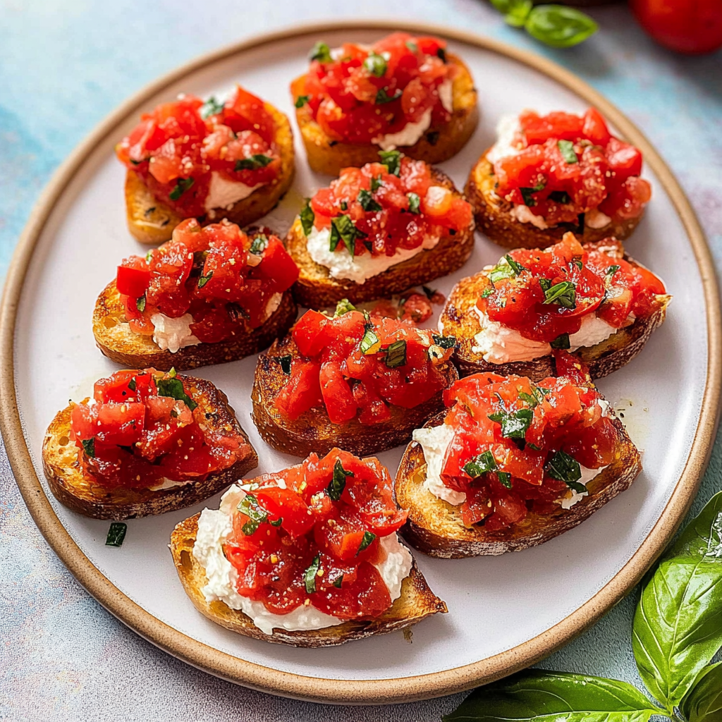 Recipe preparation for Tomato Basil Bruschetta