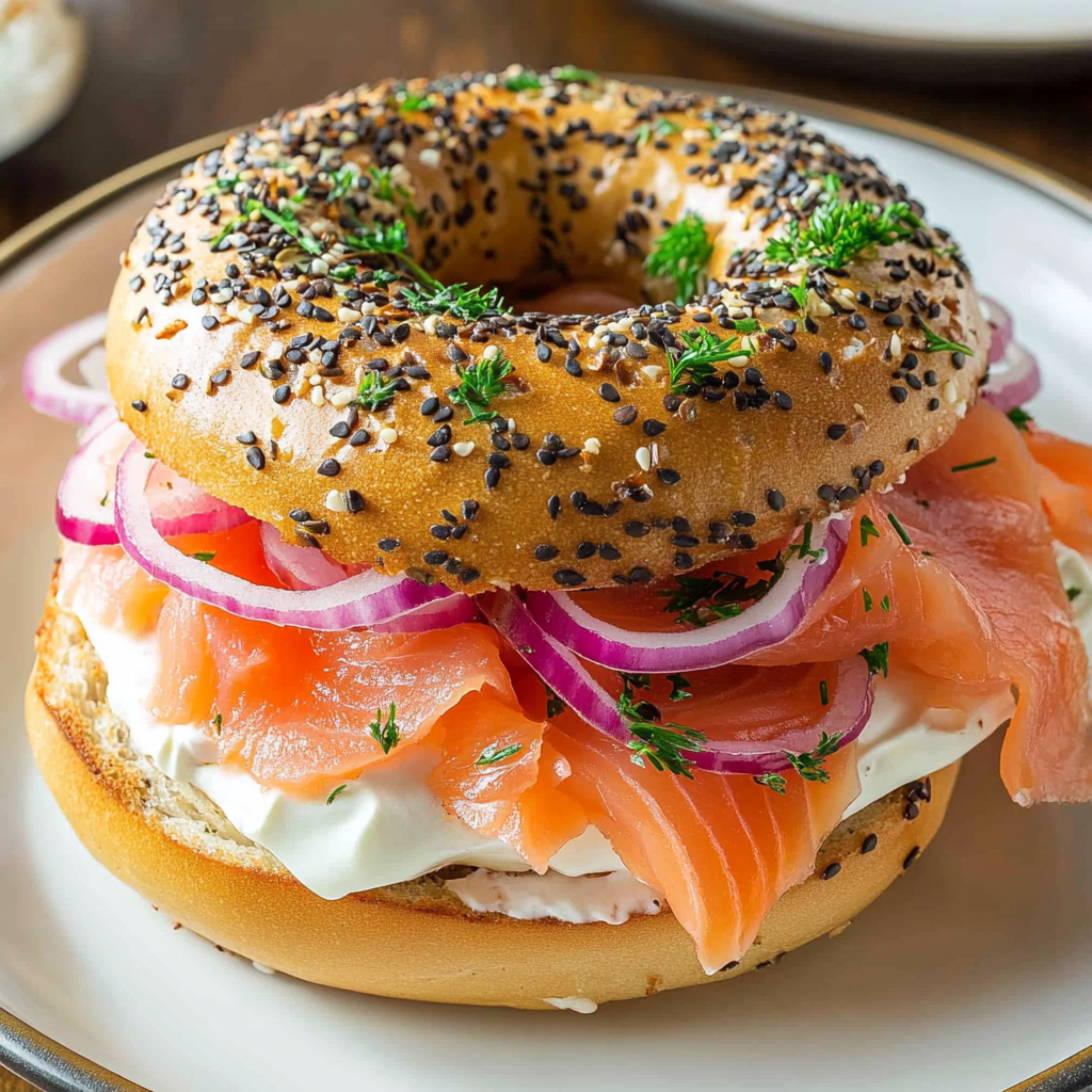 Recipe preparation for Smoked Salmon Bagel