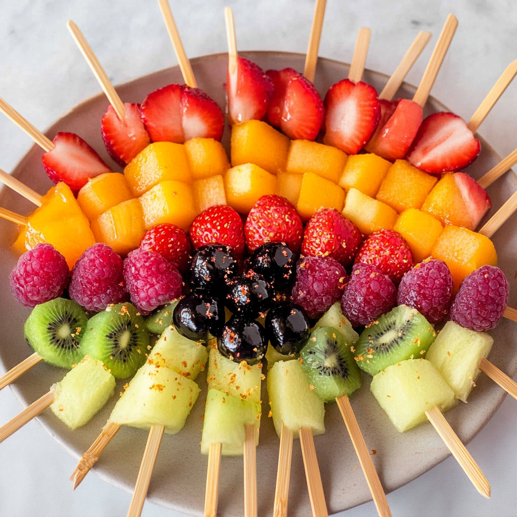 Recipe preparation for Rainbow Fruit Skewers