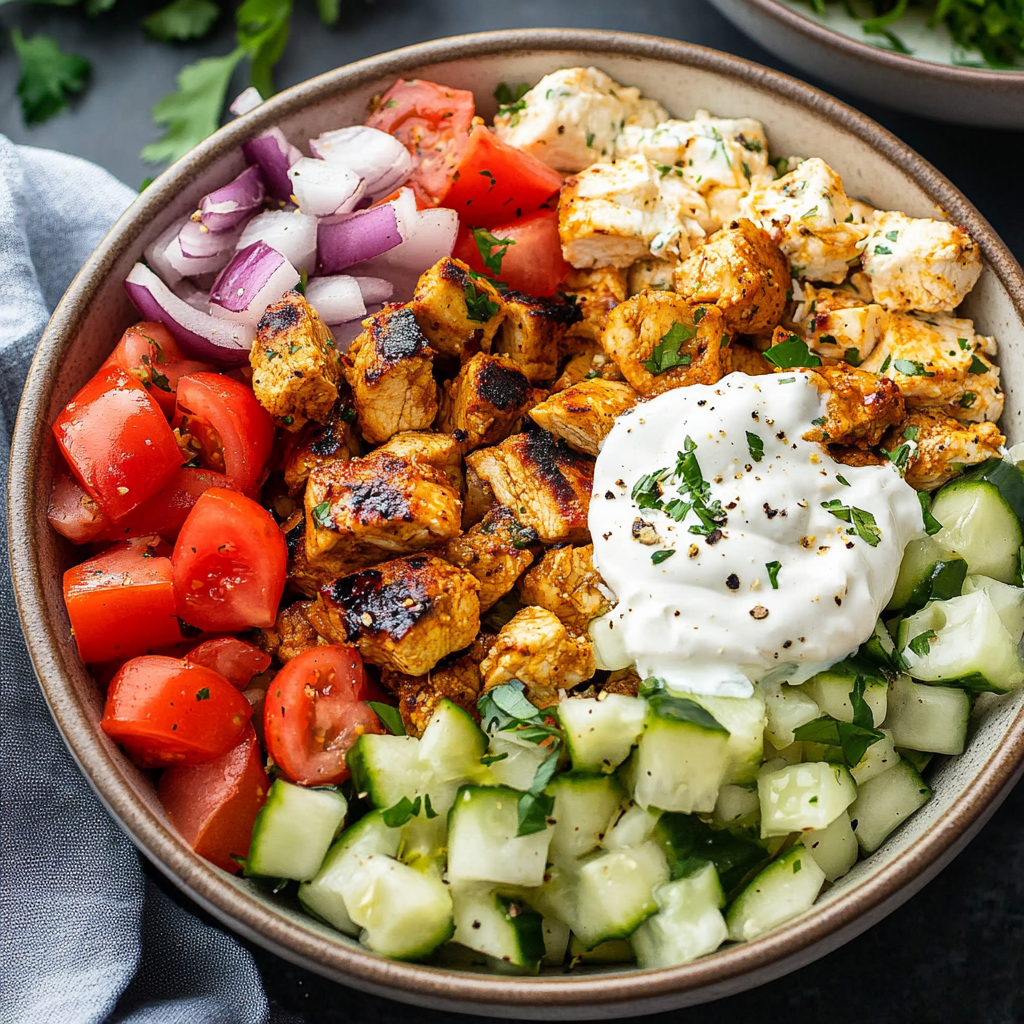 Recipe preparation for Greek Chicken Gyro Bowls