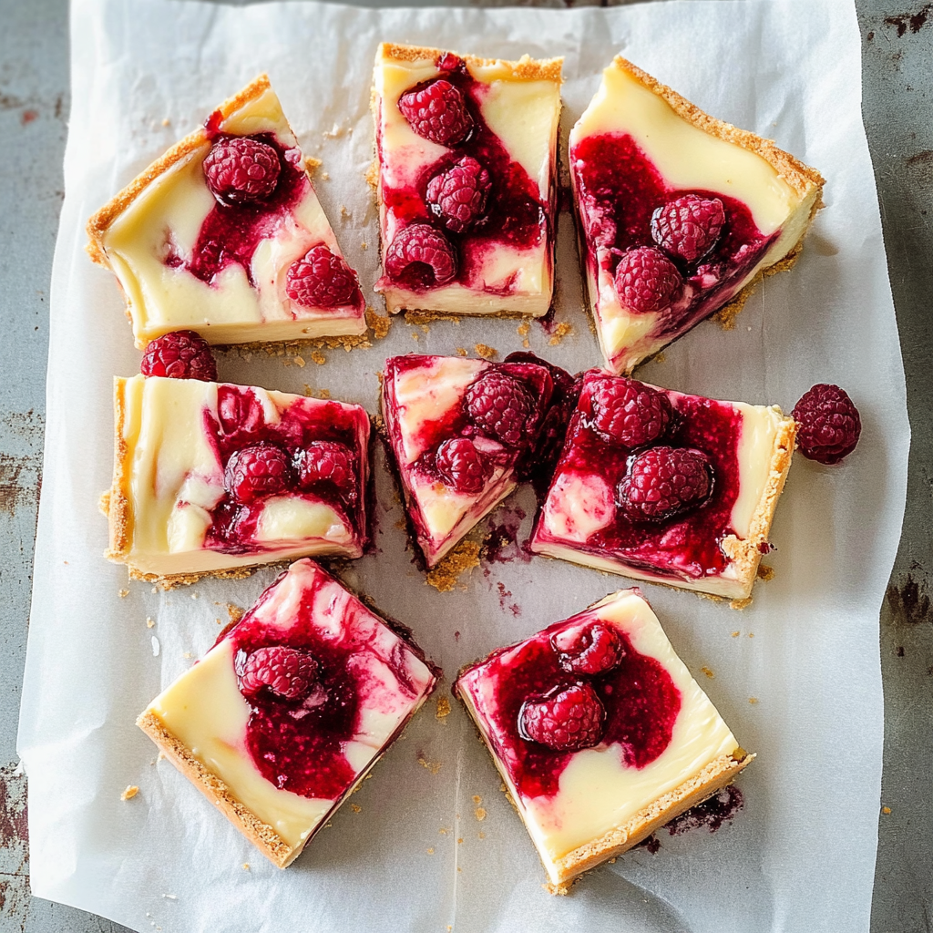 Recipe preparation for Raspberry Ripple White Chocolate Cheesecake Bars