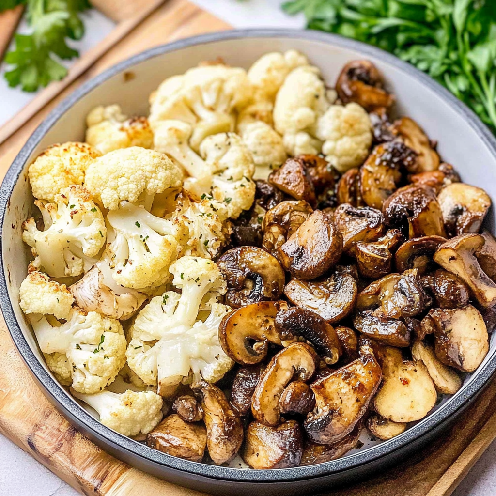 Recipe preparation for Garlic Mushroom Cauliflower Skillet