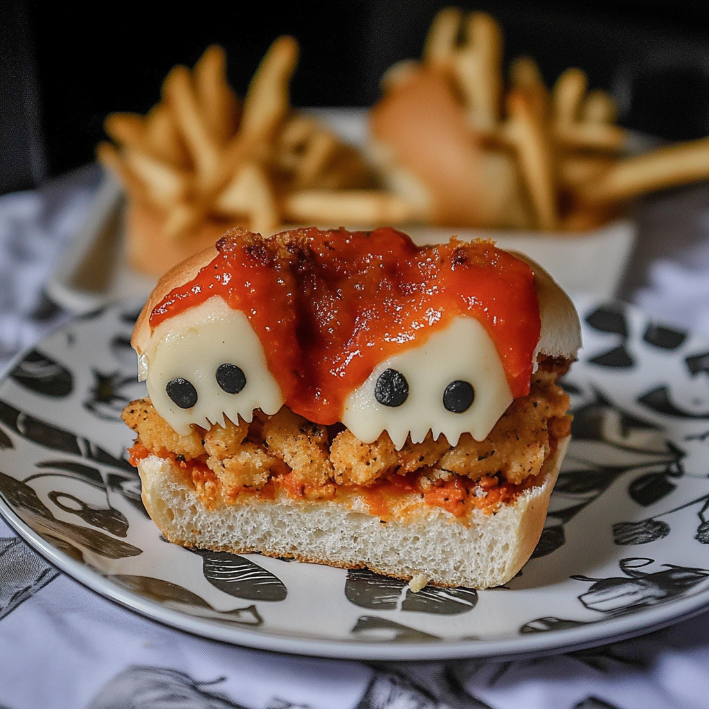 Recipe preparation for Halloween Chicken Parm Sliders