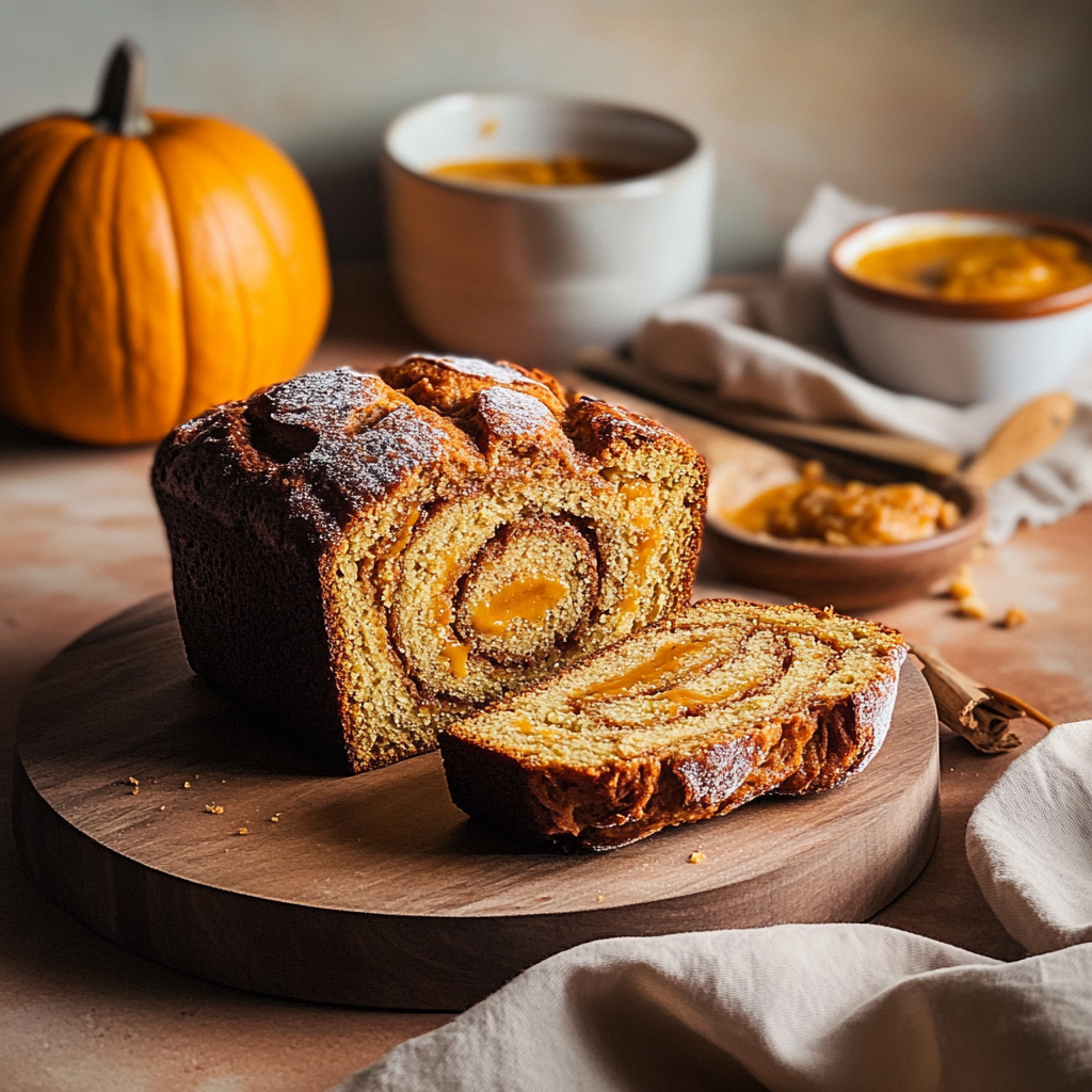 Recipe preparation for Mini Pumpkin Bread with Cinnamon Swirl