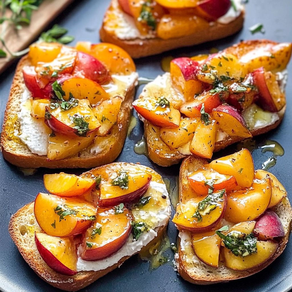 Recipe preparation for Fresh Peach Bruschetta