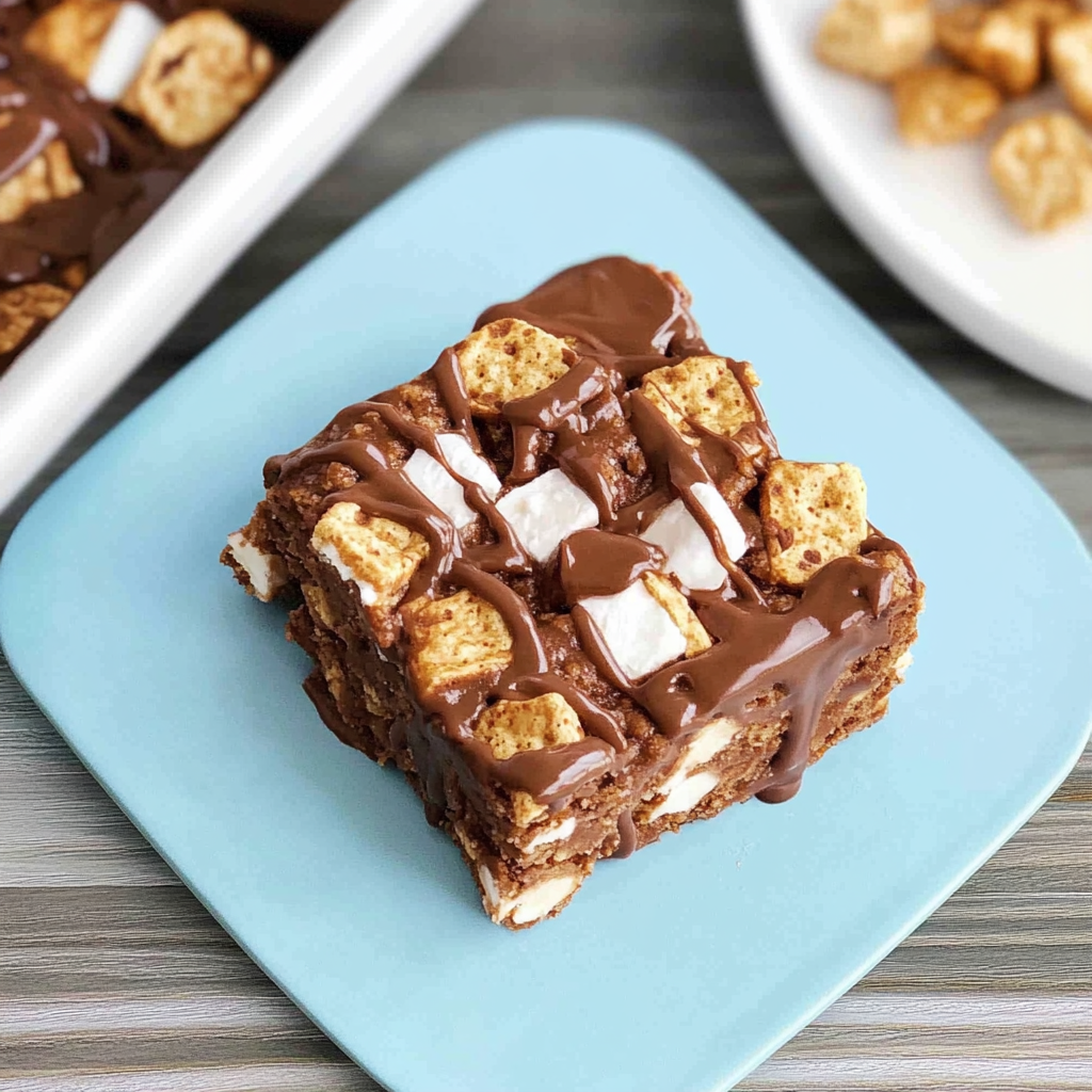 Recipe preparation for Golden Grahams S'Mores Bars