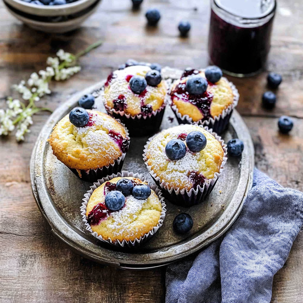 Recipe preparation for Cardamom-Spiced Blueberry Jam Muffins