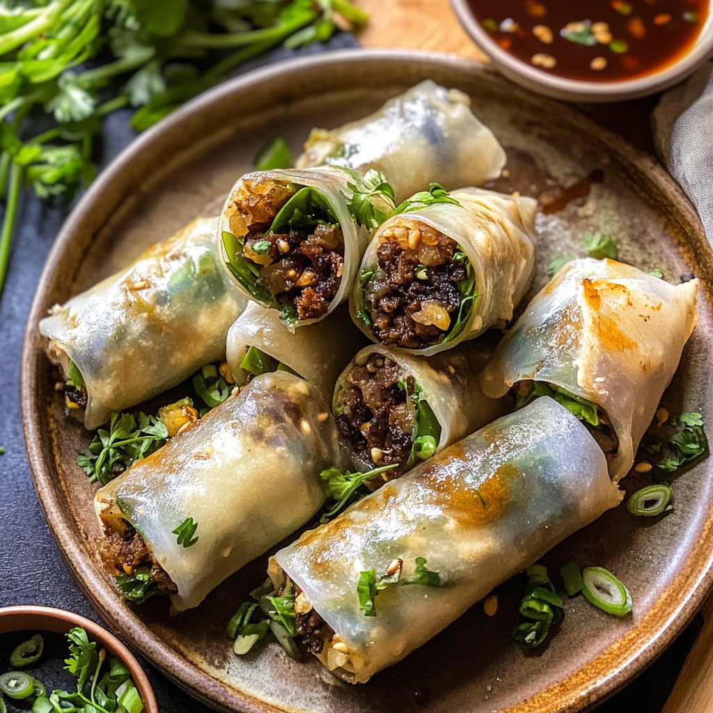 Recipe preparation for Thai Basil Beef Rolls