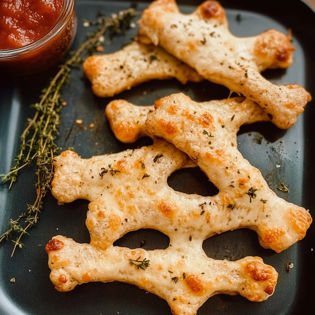 Recipe preparation for Cheesy Halloween Breadstick Bones