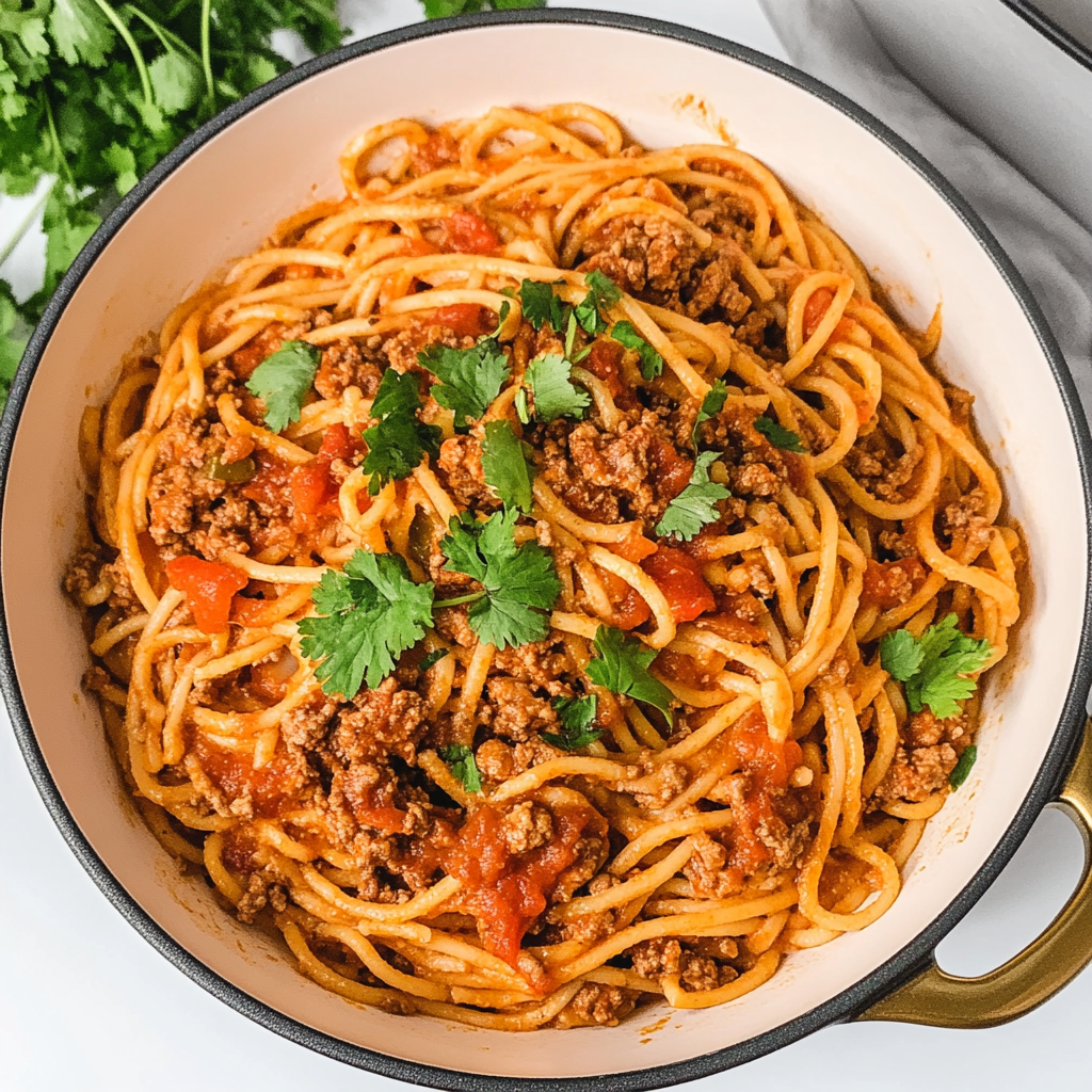 Recipe preparation for One Pot Taco Spaghetti