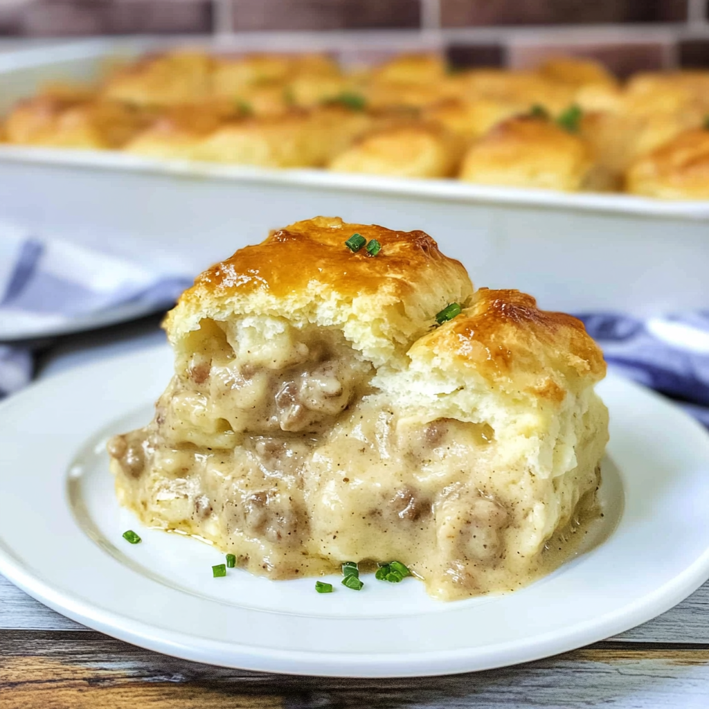 Recipe preparation for Biscuits and Gravy Casserole