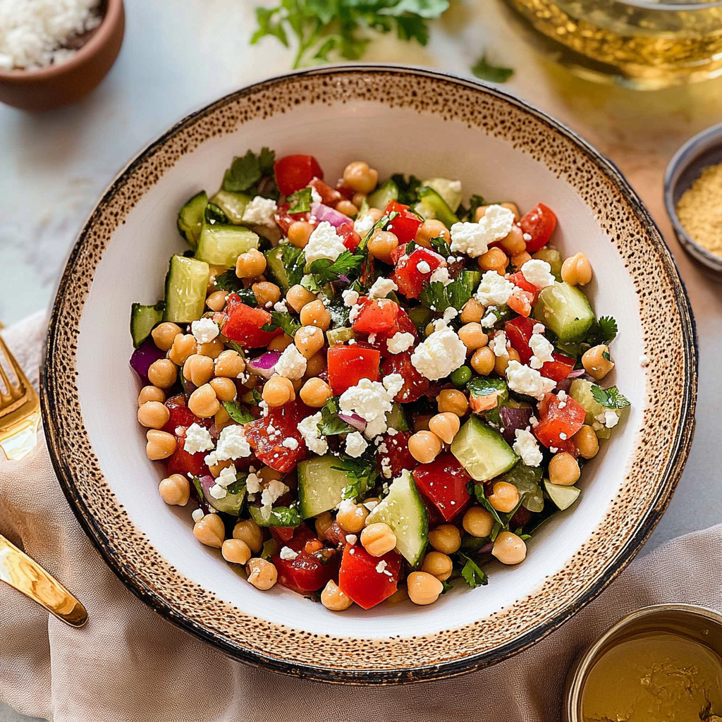 Recipe preparation for Mediterranean Chickpea Feta Salad