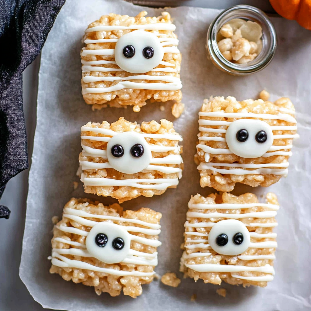 Recipe preparation for Halloween Mummy Rice Krispie Treats
